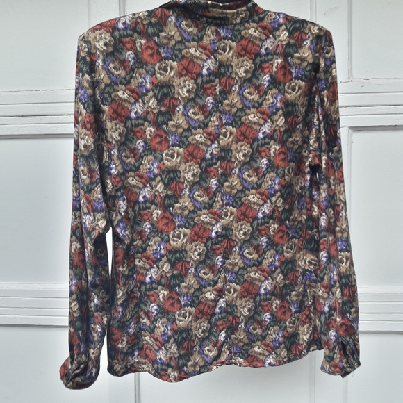 Vintage Blouse Button Down Roses Bold Print Camo - Picture 10 of 13